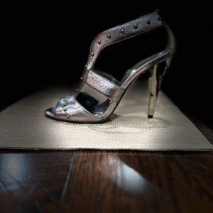 Marc Fisher High Heeled Sandal, Leather Pewter 8.5M